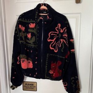 Cider Black and Pink Patterned Fleece Jacket